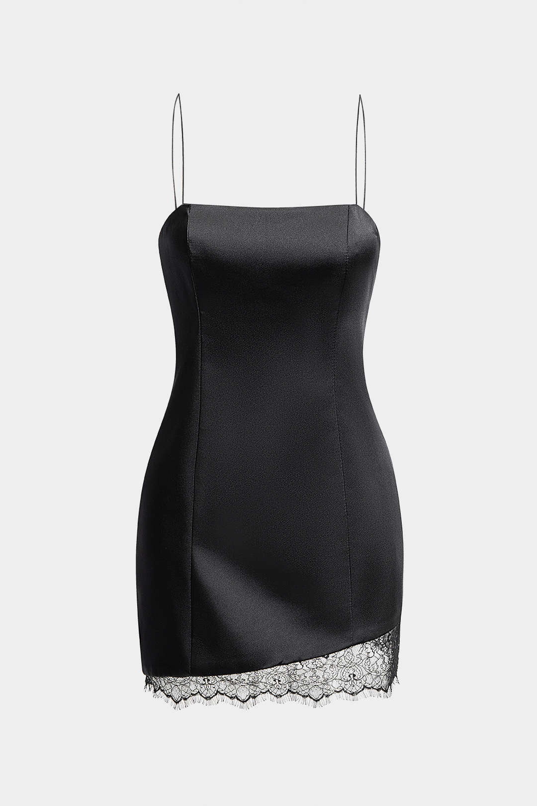 Satin Lace Patchwork  Asymmetrical Hem Sleeveless Mini Dress - Flockneti