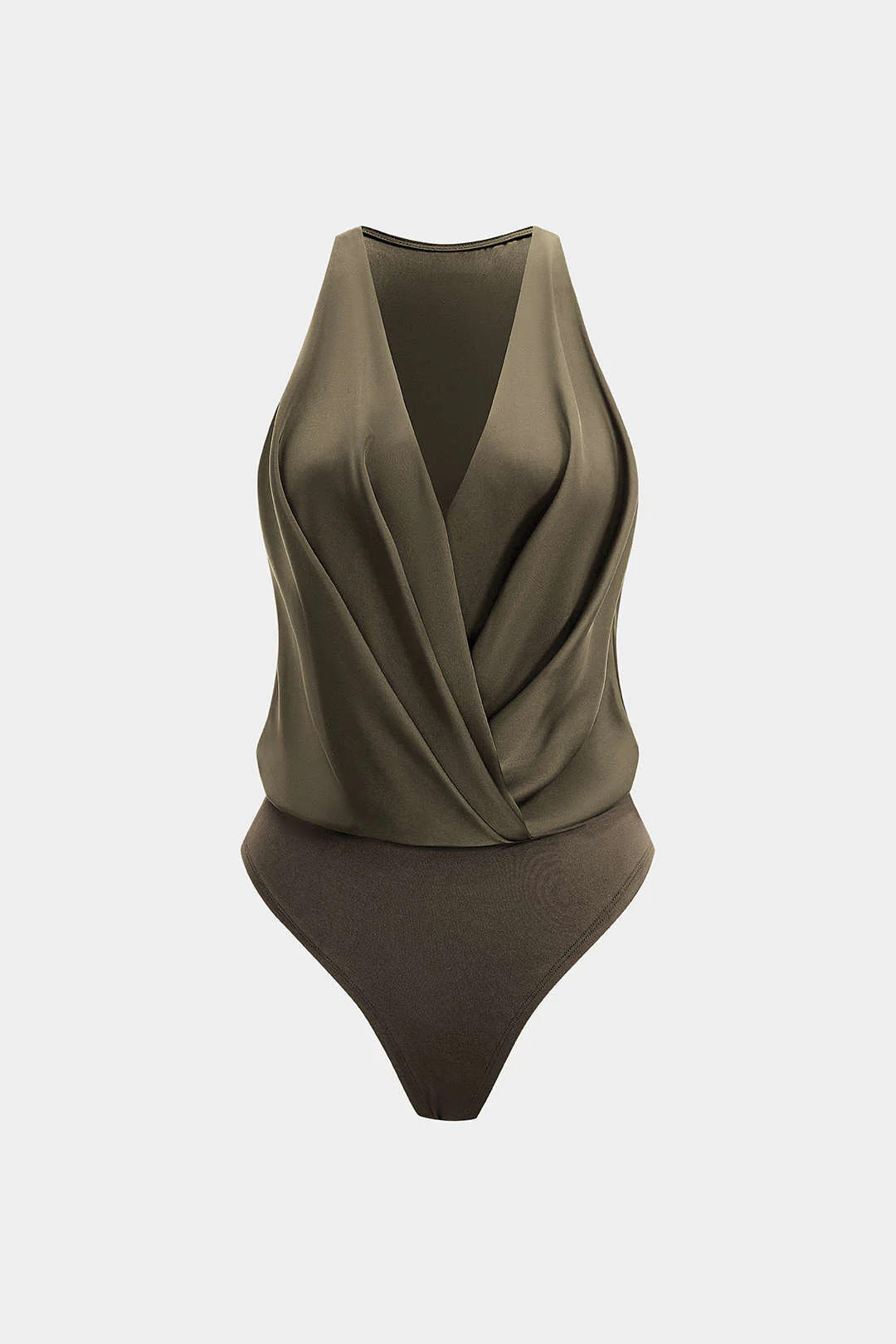 Satin Ruched Crossed Sleeveless Bodysuit - Flockneti