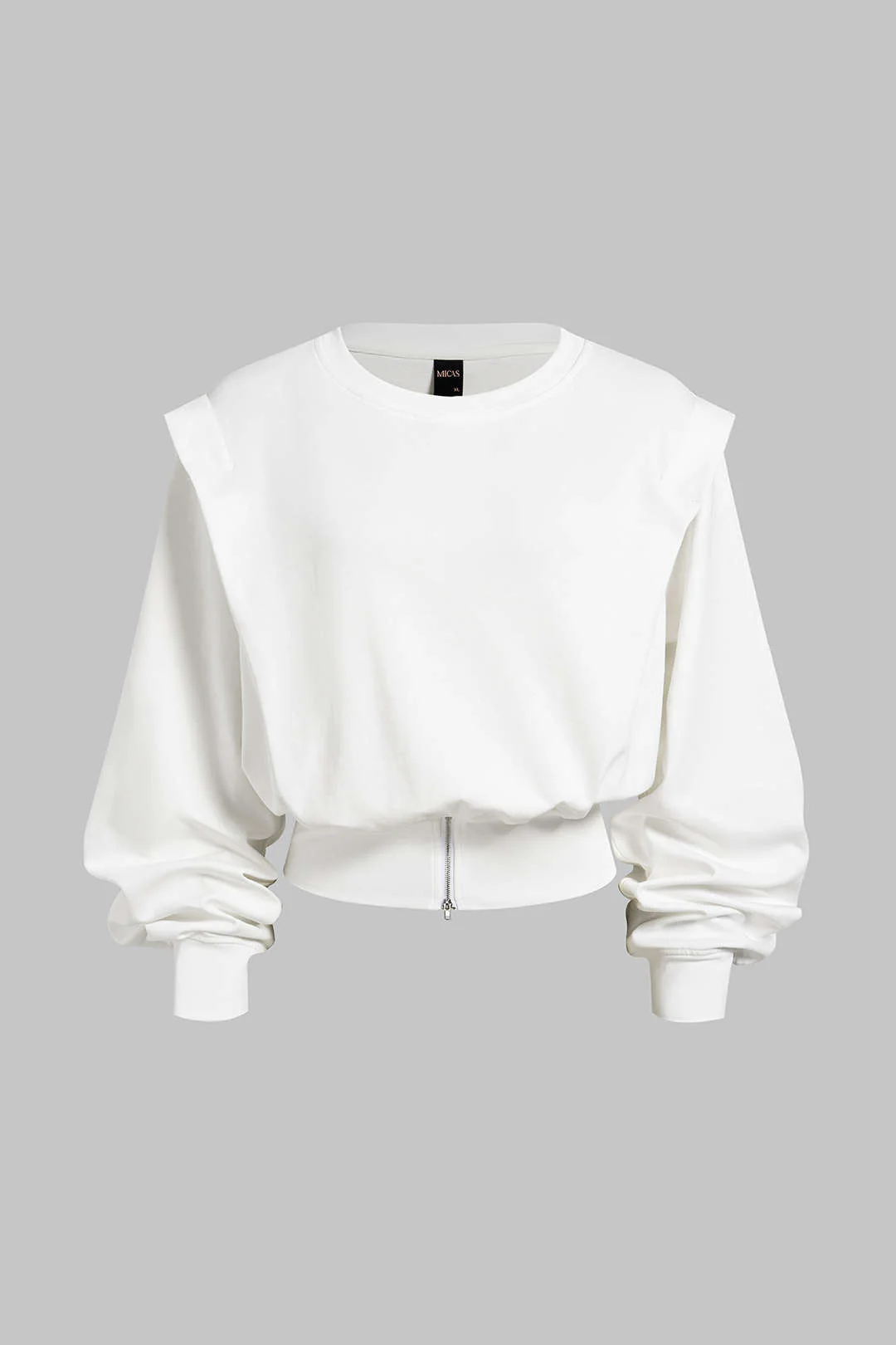 Solid Round Neck Zipper Sweatshirt - Flockneti