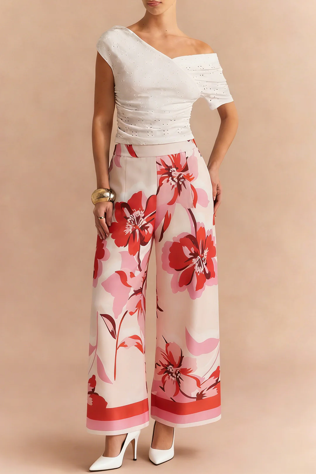 Floral Print High Waist Wide Leg Pants - Flockneti