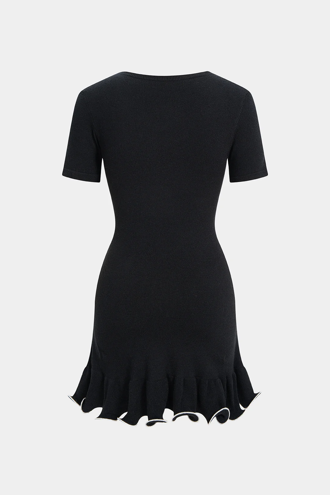 Knit Round Neck Contrast Binding Ruched Short Sleeve Dress - Flockneti