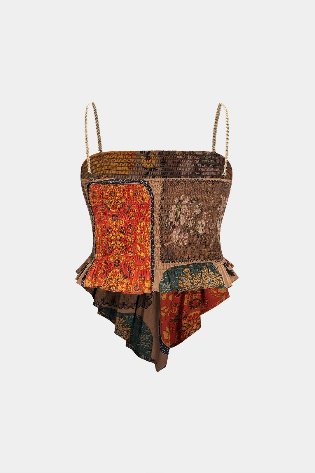 Plus Size Bohemian Print Chain Shirred Cami Top - Flockneti
