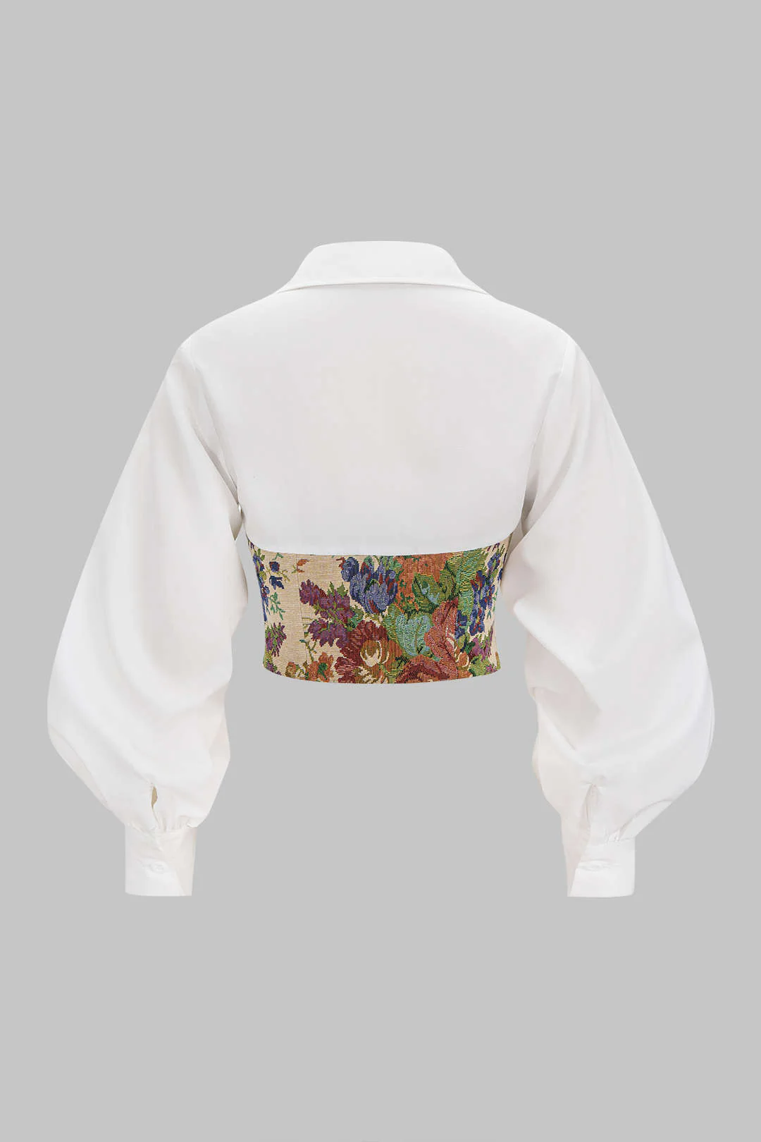 Floral Print Jacquard Ruched Balloon Sleeve Top - Flockneti