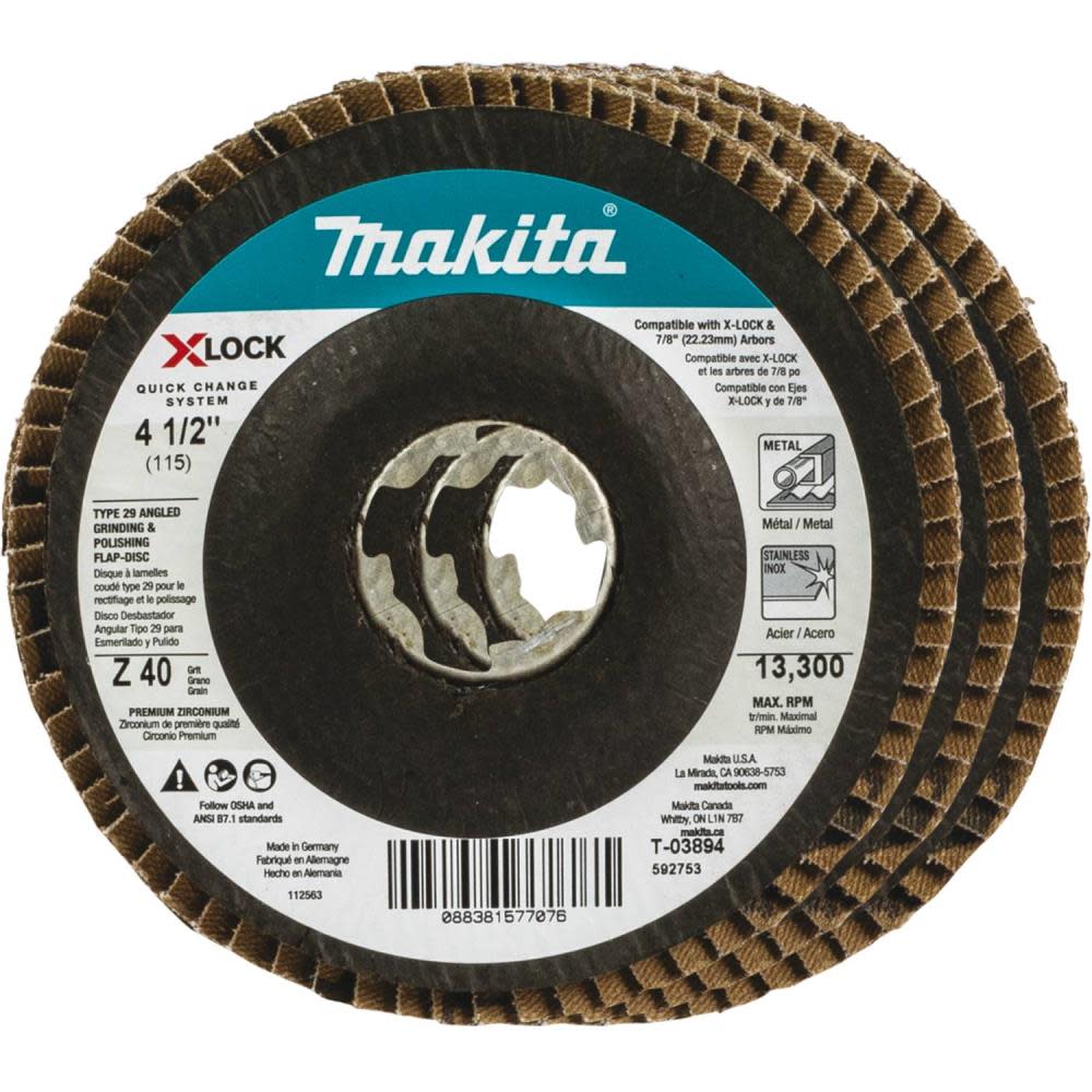 Makita X-LOCK 4 1/2″ Angled Grinding and Polishing Flap Disc for X-LOCK and All 7/8″ Arbor Grinders 40 Grit Type 29 3pk - Flockneti