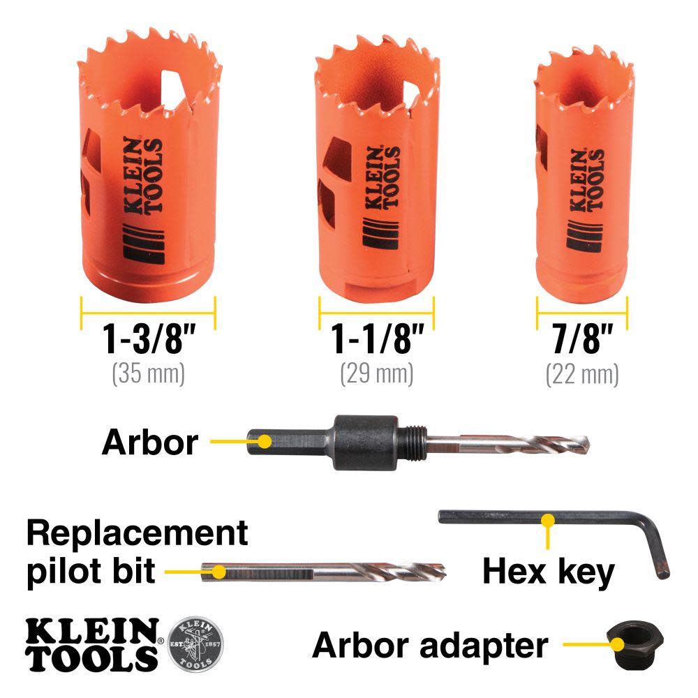 Klein Tools 3-Piece Hole Saw Kit w/ Arbor - Flockneti