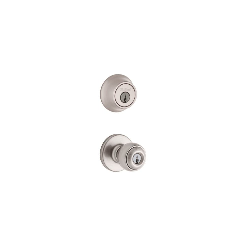 Kwikset Satin Nickel Polo Door Knob & Single Cylinder Deadbolt Set - Flockneti
