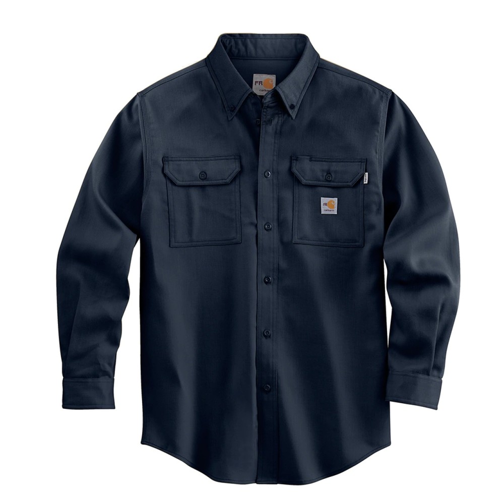 Carhartt Men’s FR Lightweight L/Tall Dark Navy Twill Shirt - Flockneti