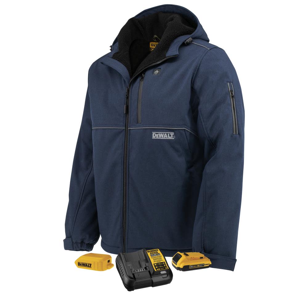 DEWALT Mens Heated Kit Soft Shell Jacket with Sherpa Lining ted Navy Small - Flockneti