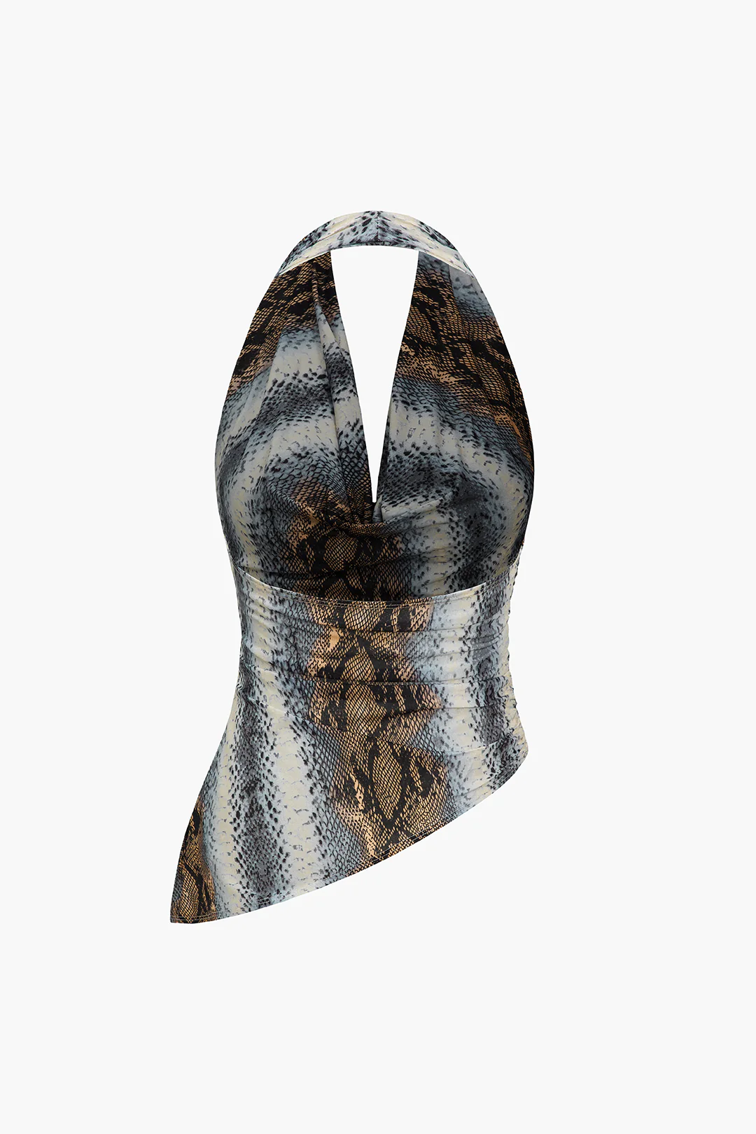 Snake Print Halter Asymmetrical Backless Cami Top - Flockneti
