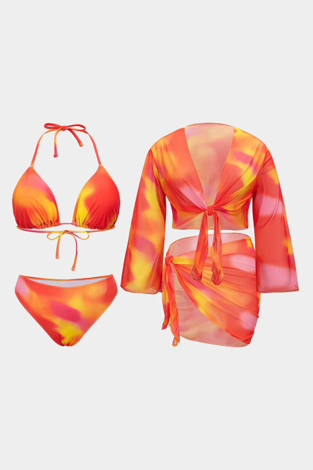 Plus Size Tie Dye Print Halter Neck Backless Strappy Bikini Set - Flockneti