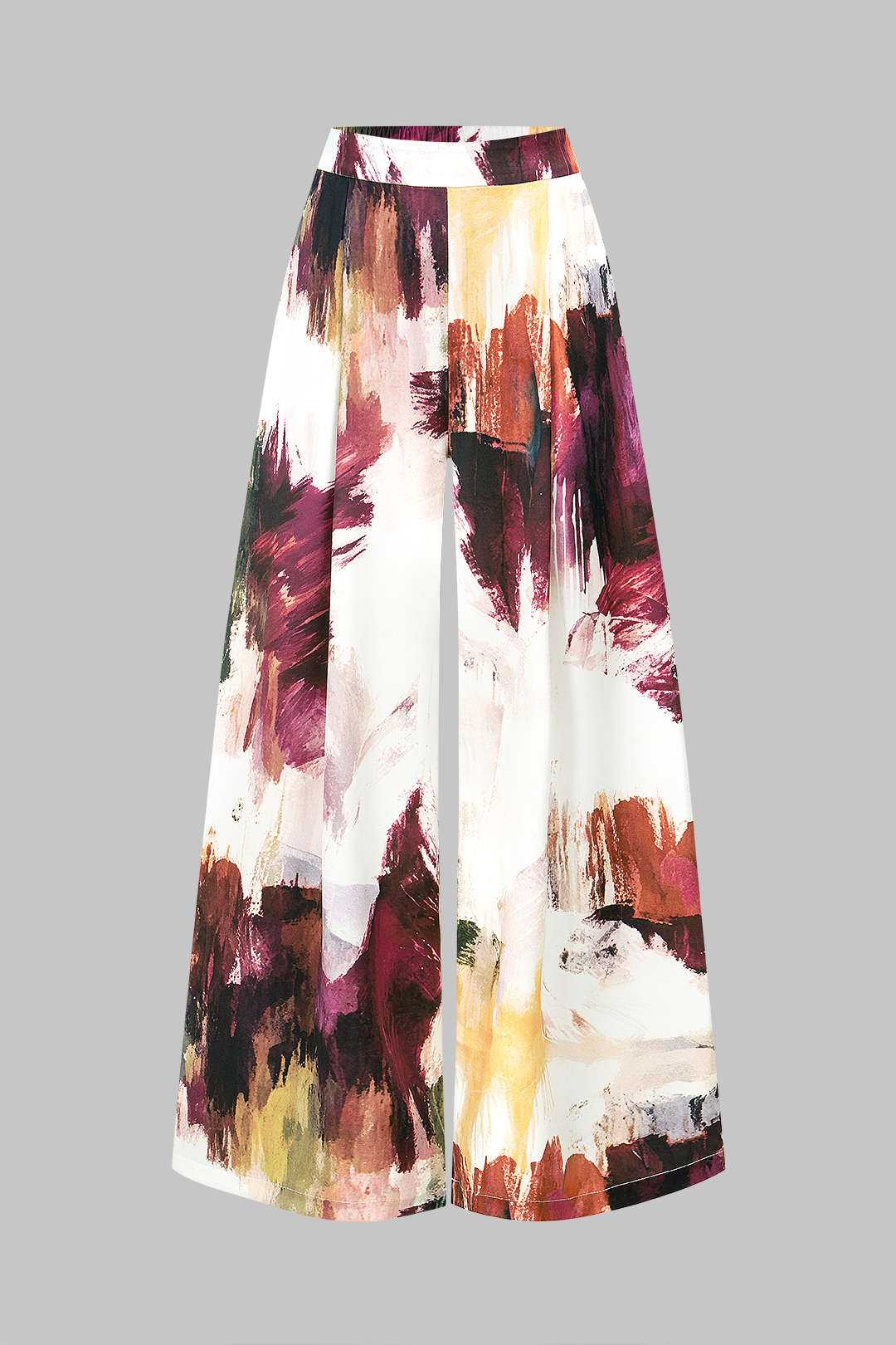 Graffiti Print Satin Shirred Waistband Wide Leg Pants - Flockneti