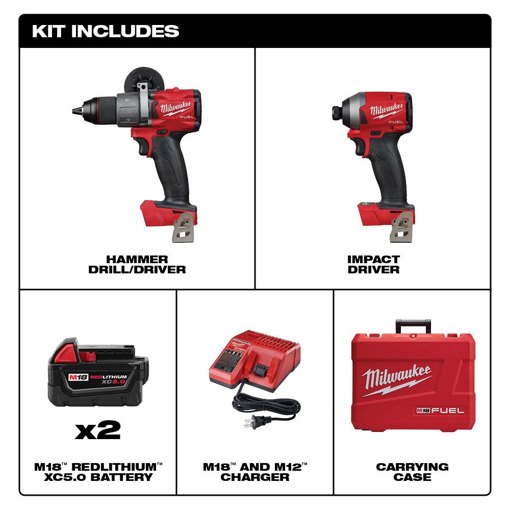 Milwaukee M18 FUEL 2-Tool Hammer Drill/Impact Driver Combo Kit - Flockneti