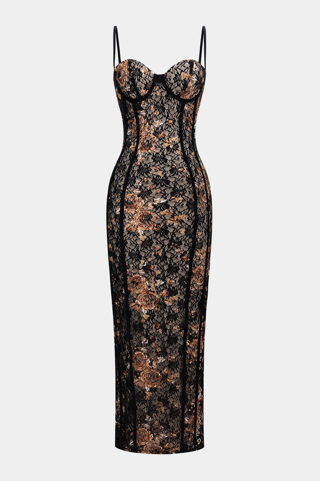 Floral Print Lace Patchwork Slip Underwire Sleeveless Maxi Dress - Flockneti
