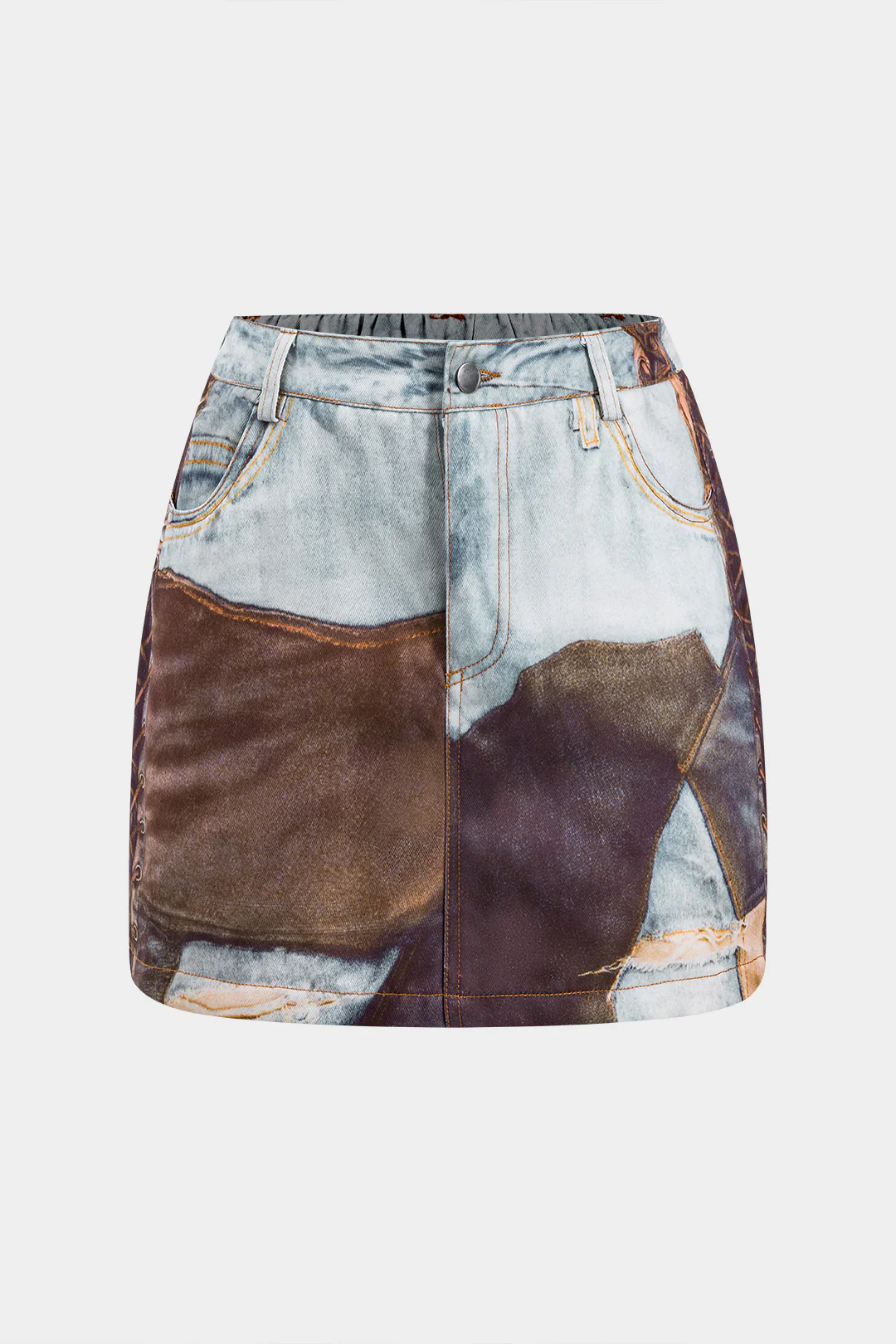Abstract Print Ruched Button Pocket Skirt - Flockneti