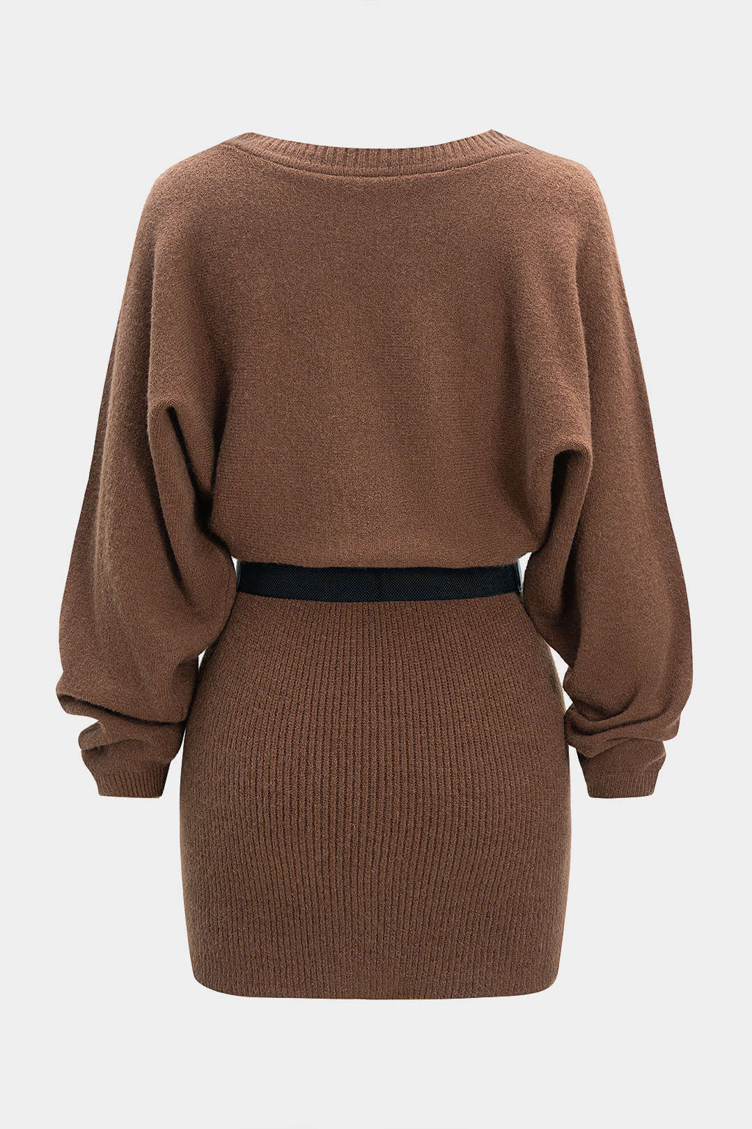 Knit Belted Batwing Long-Sleeve Dress - Flockneti