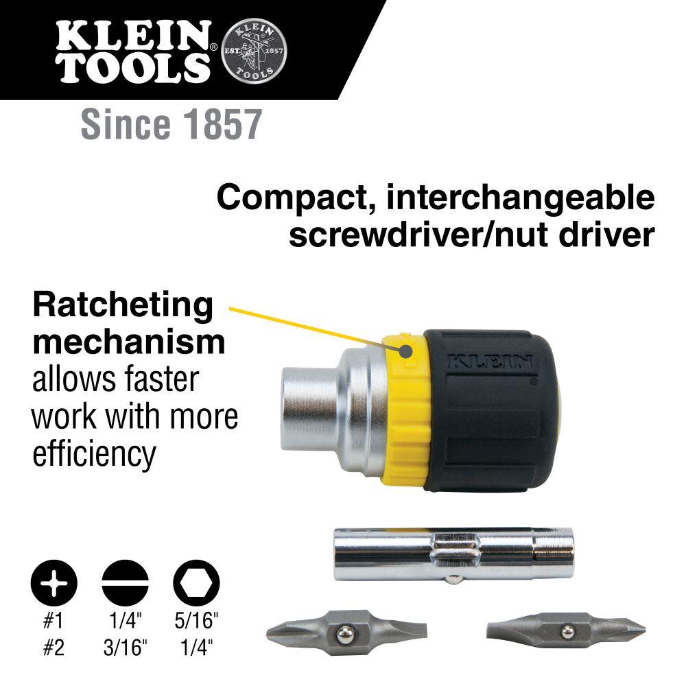 Klein Tools 6-in-1 Ratcheting Screwdriver - Flockneti