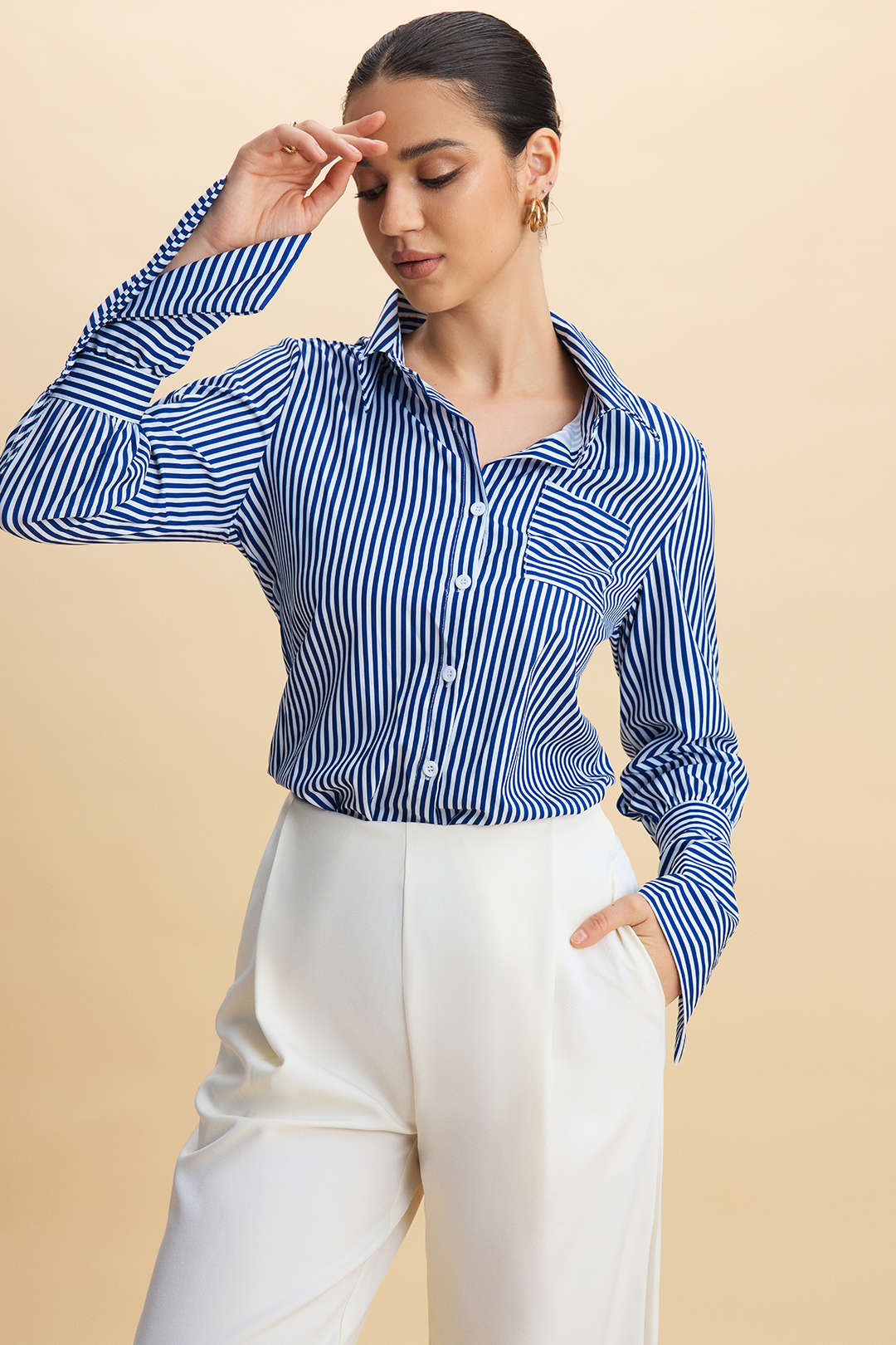 Striped Lapel Button Long Sleeve Shirt - Flockneti
