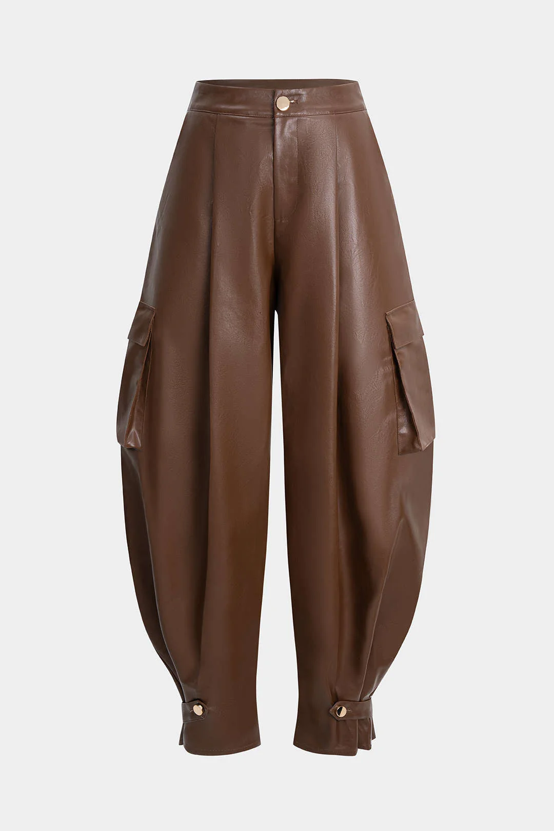 Faux Leather Ruched Pocket Wide Leg Pants - Flockneti
