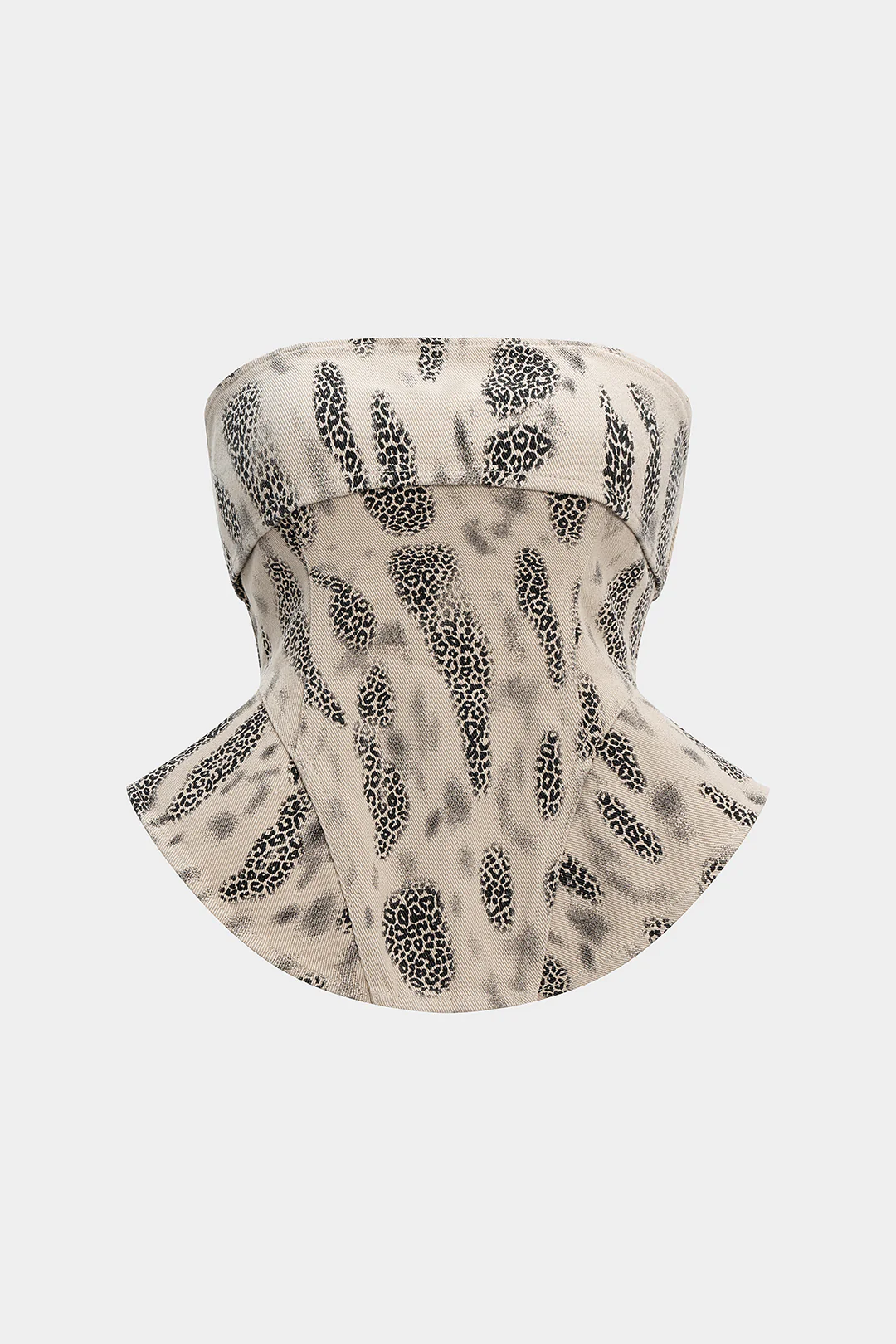 Leopard Print Denim Zipper Strapless Tube Top - Flockneti