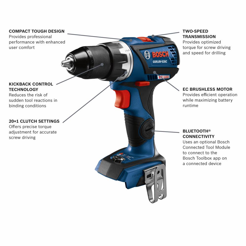 Bosch 18V EC Compact Tough 1/2″ Drill/Driver Bare Tool - Flockneti