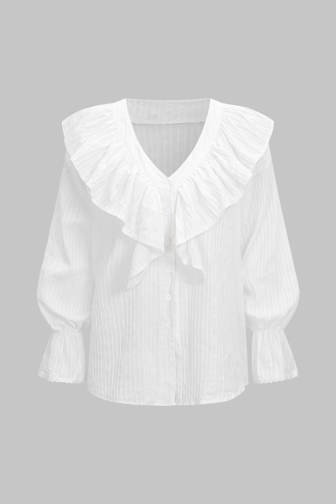 Ruffle V-Neck Long-Sleeve Shirt - Flockneti