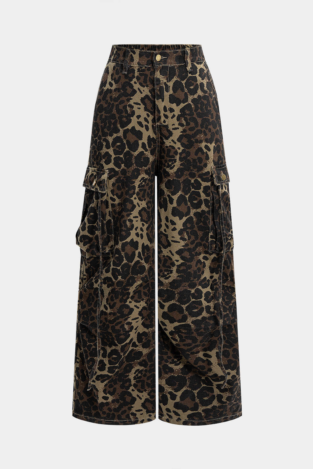 Denim Leopard Print High Waist Wide Leg Jeans - Flockneti