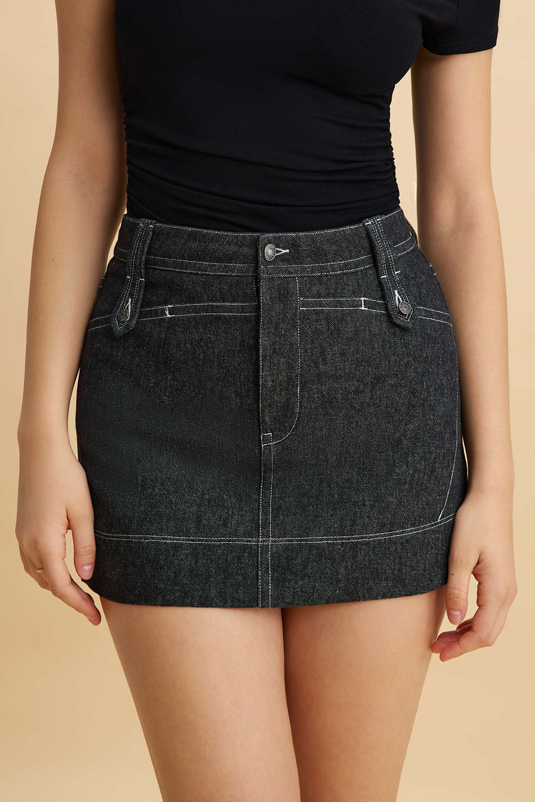 Denim Button Mini Skirt - Flockneti