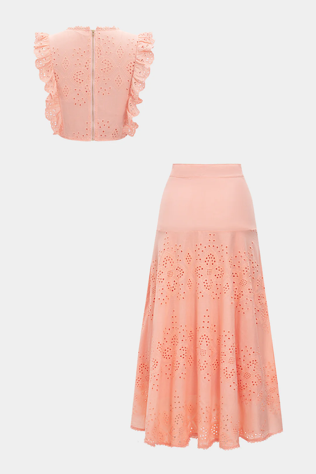 Embroidered Hollowed Out Tank Top And Skirt Set - Flockneti