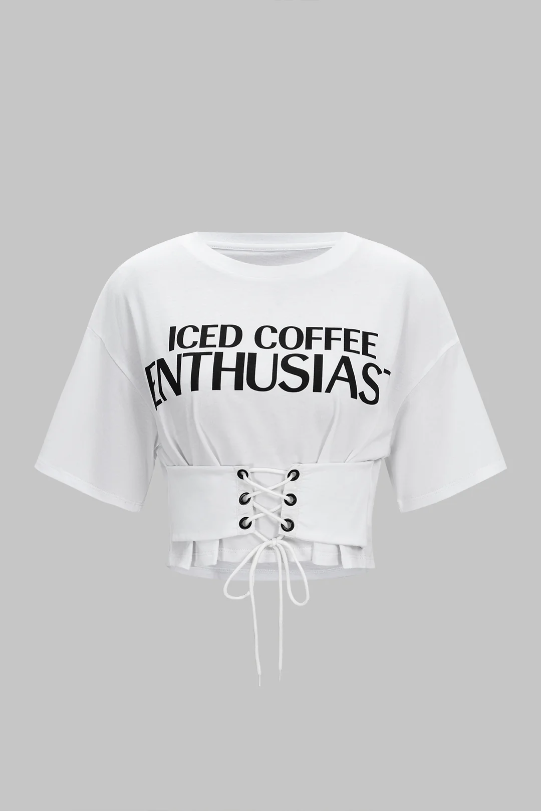 Letter Print Round Neck Tie-Up Short Sleeve T-Shirt - Flockneti