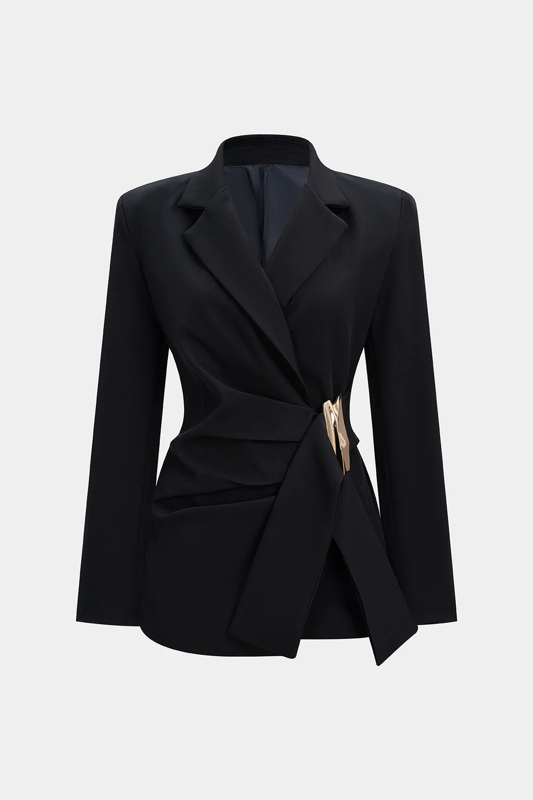 Notched Lapel Metallic Decor Ruched Asymmetrical Blazer - Flockneti