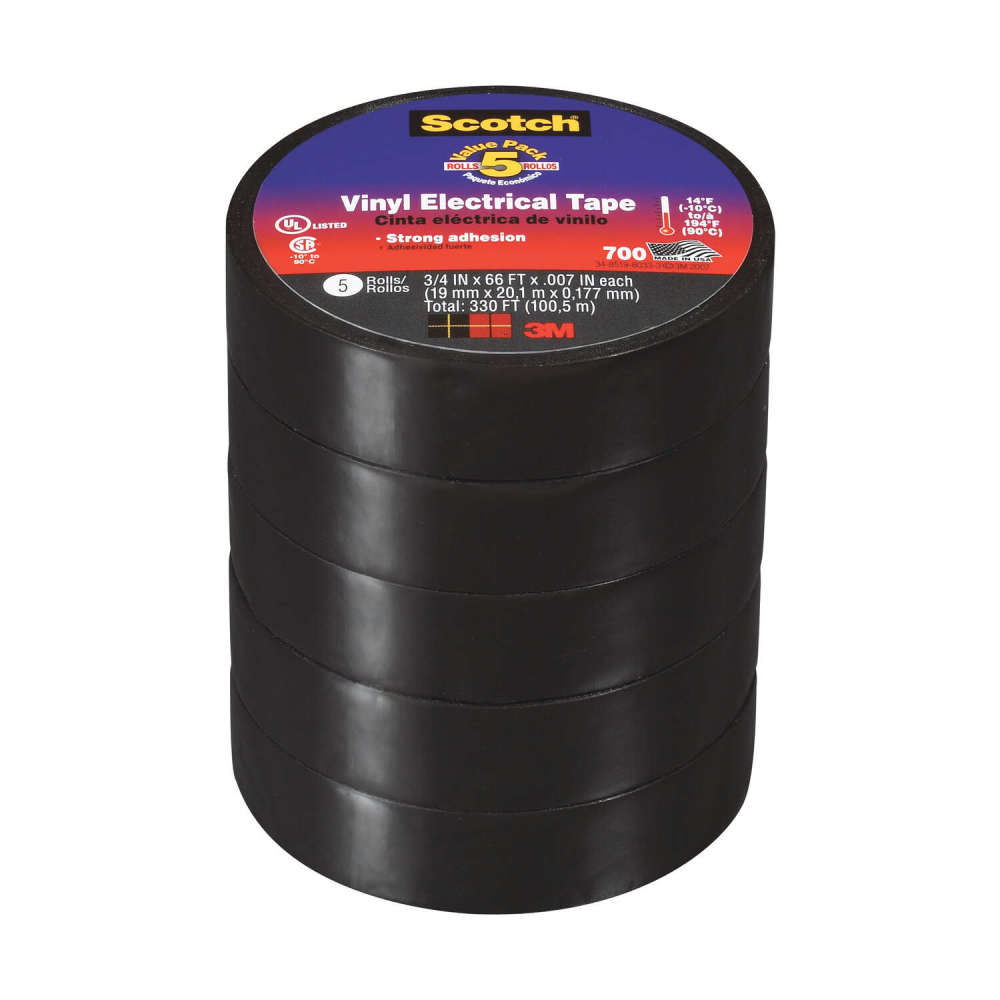 3M Scotch Electrical Tape 0.75″ x 66′ Black Vinyl 5pk - Flockneti