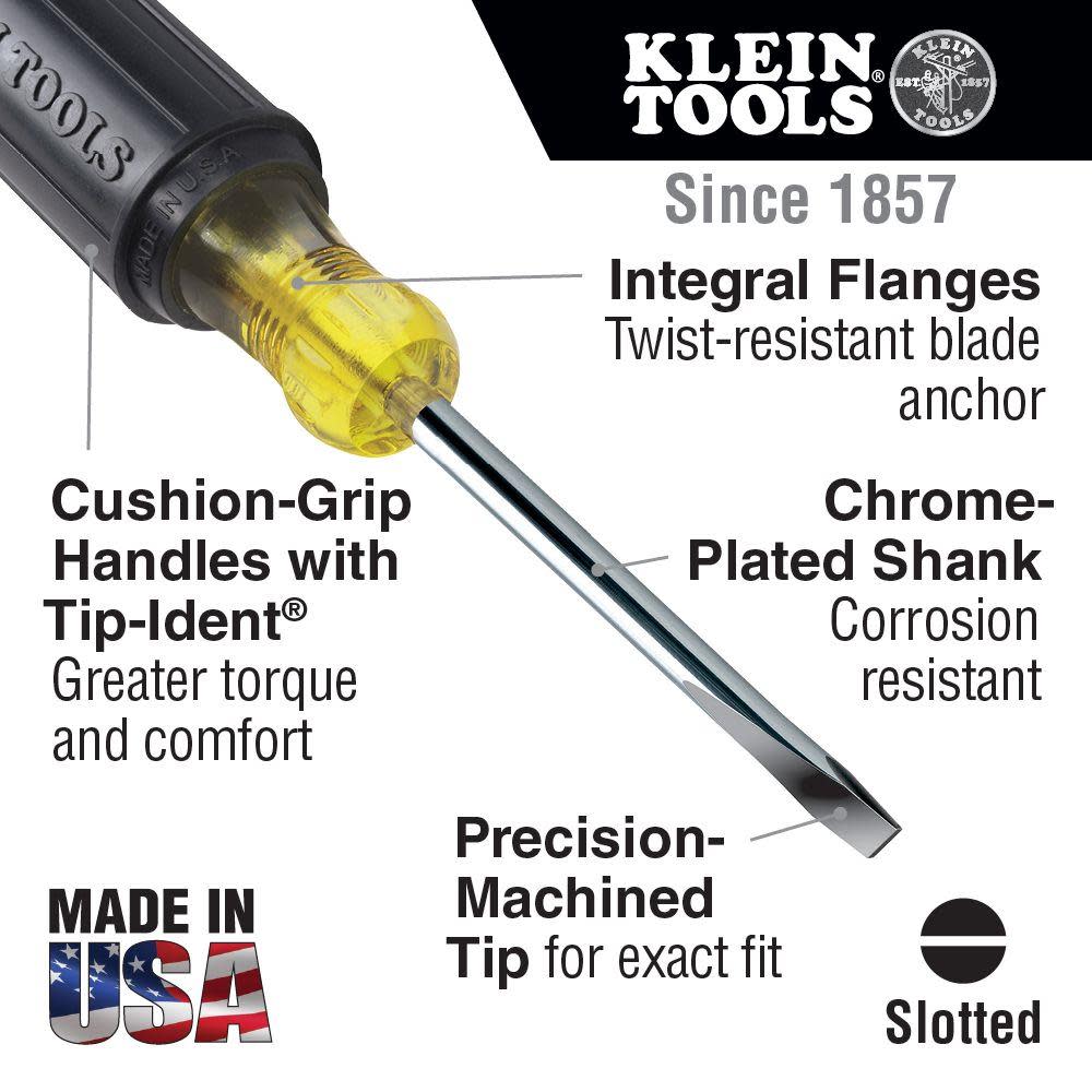Klein Tools 1/4 In. x 8 In. Round Shank Cabinet Tip Screwdriver - Flockneti