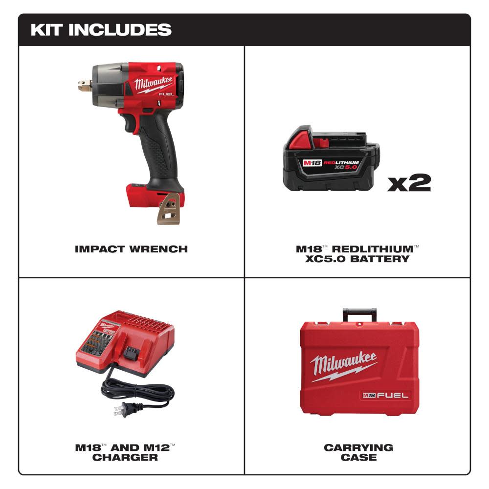 Milwaukee M18 FUEL 1/2 Mid-Torque Impact Wrench with Pin Detent Kit - Flockneti