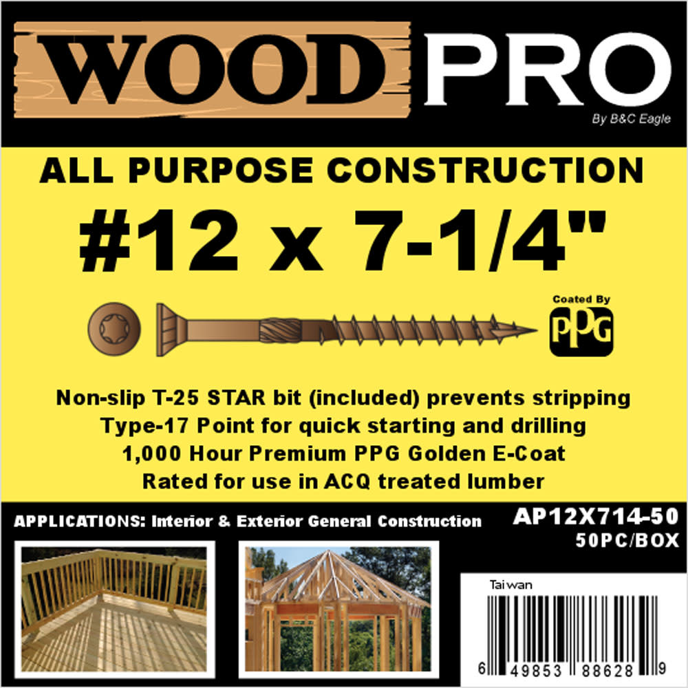 Woodpro (50) #12 x 7-1/4 In. All Purpose Wood Screws - Flockneti