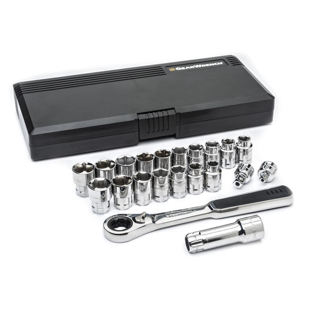 GEARWRENCH 21 Pc 3/8 In. Drive SAE/Metric Pass-Thru GearRatchet Mechanics Tool Set - Flockneti