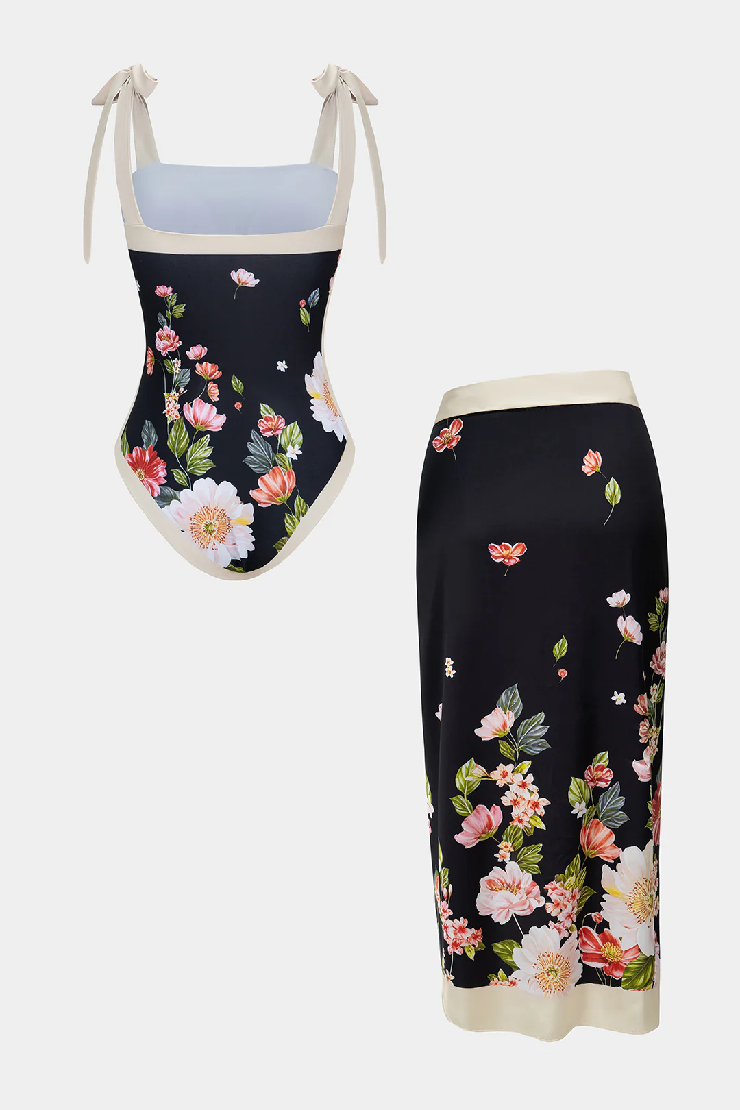 Contrast Floral Print Tie-Up Bikini Set - Flockneti