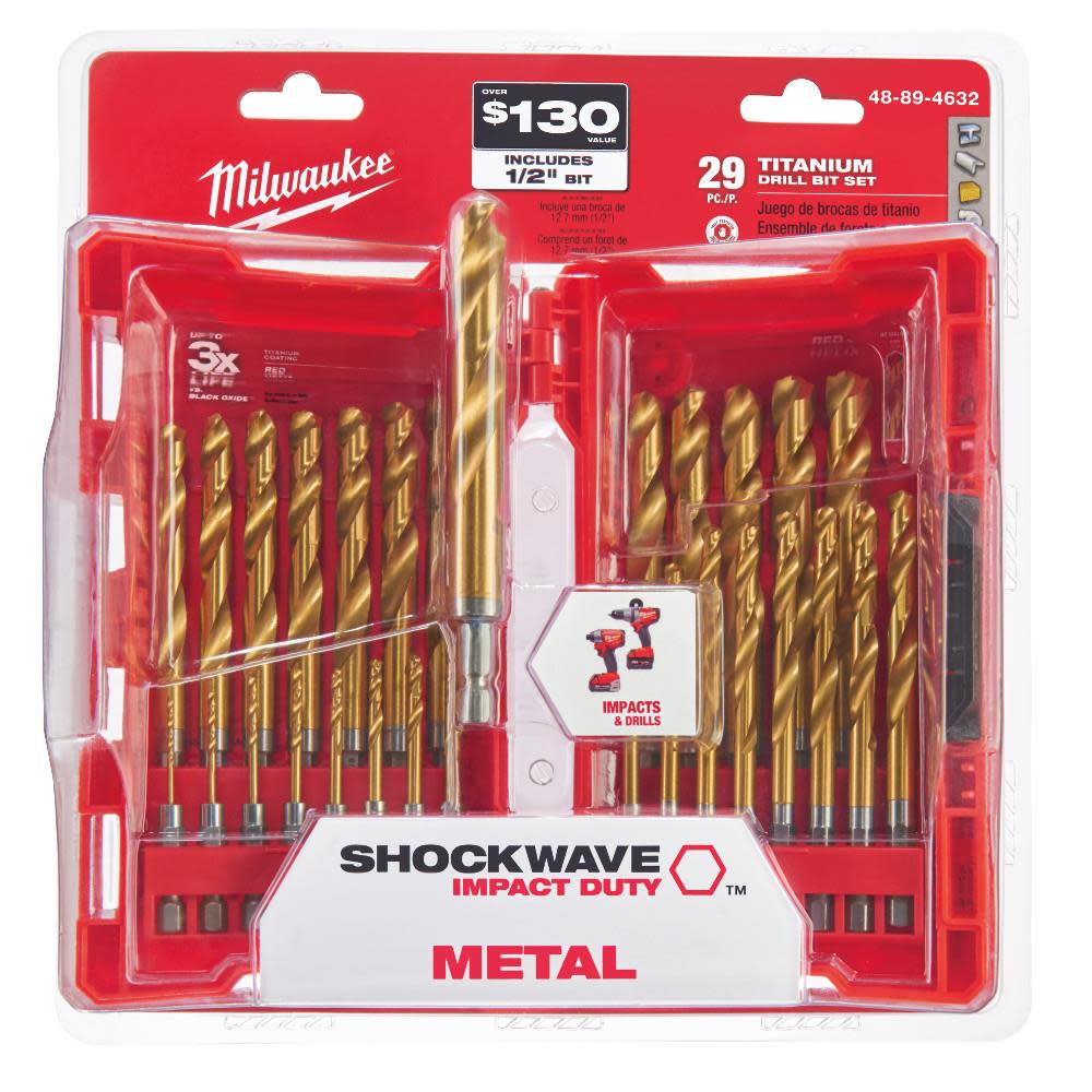 Milwaukee 29-Piece Titanium Nitride SHOCKWAVE Red Helix Drill Bit Kit - Flockneti