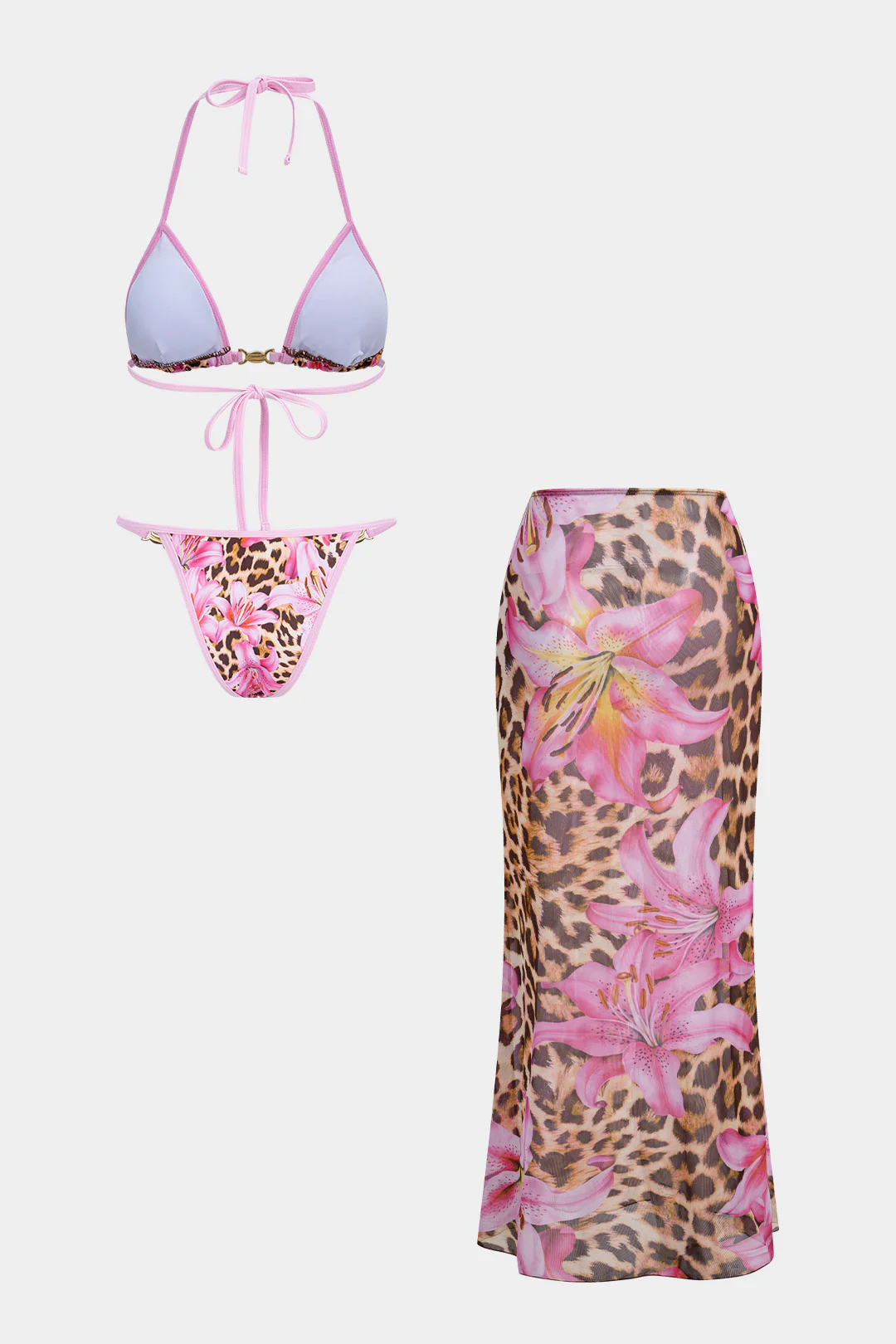 Leopard Print Halter Tie-Up Bikini Set - Flockneti