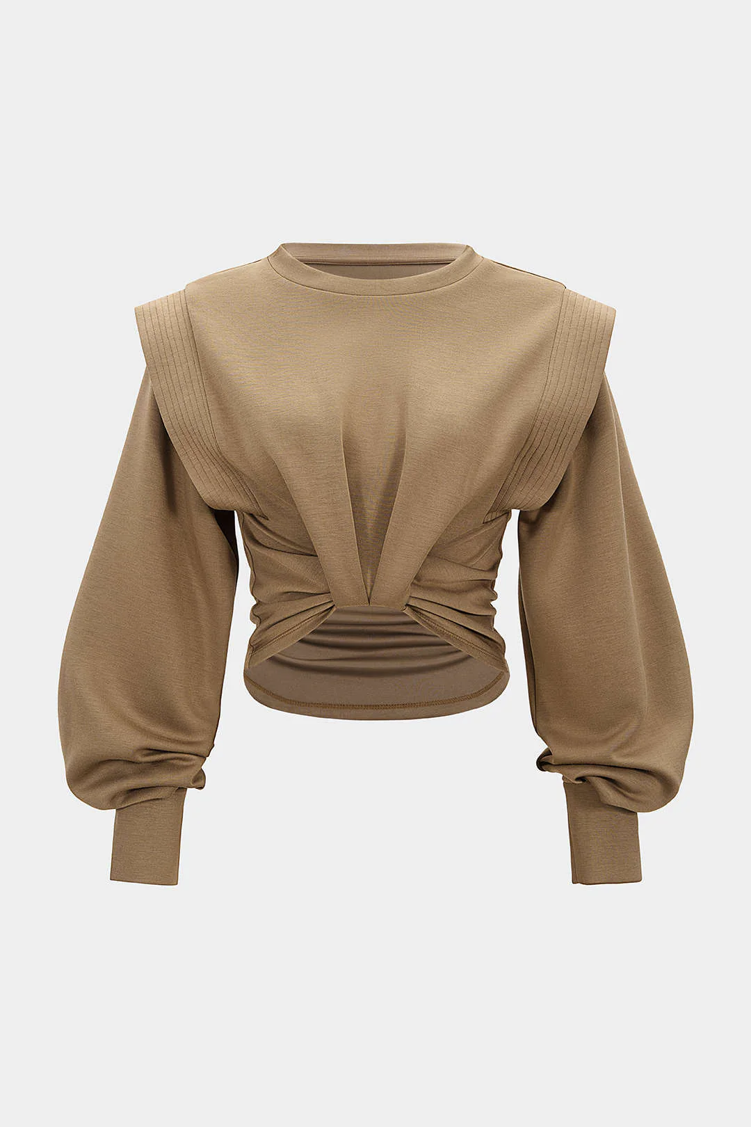 Ruched Round Neck Long Sleeve Sweatshirt - Flockneti