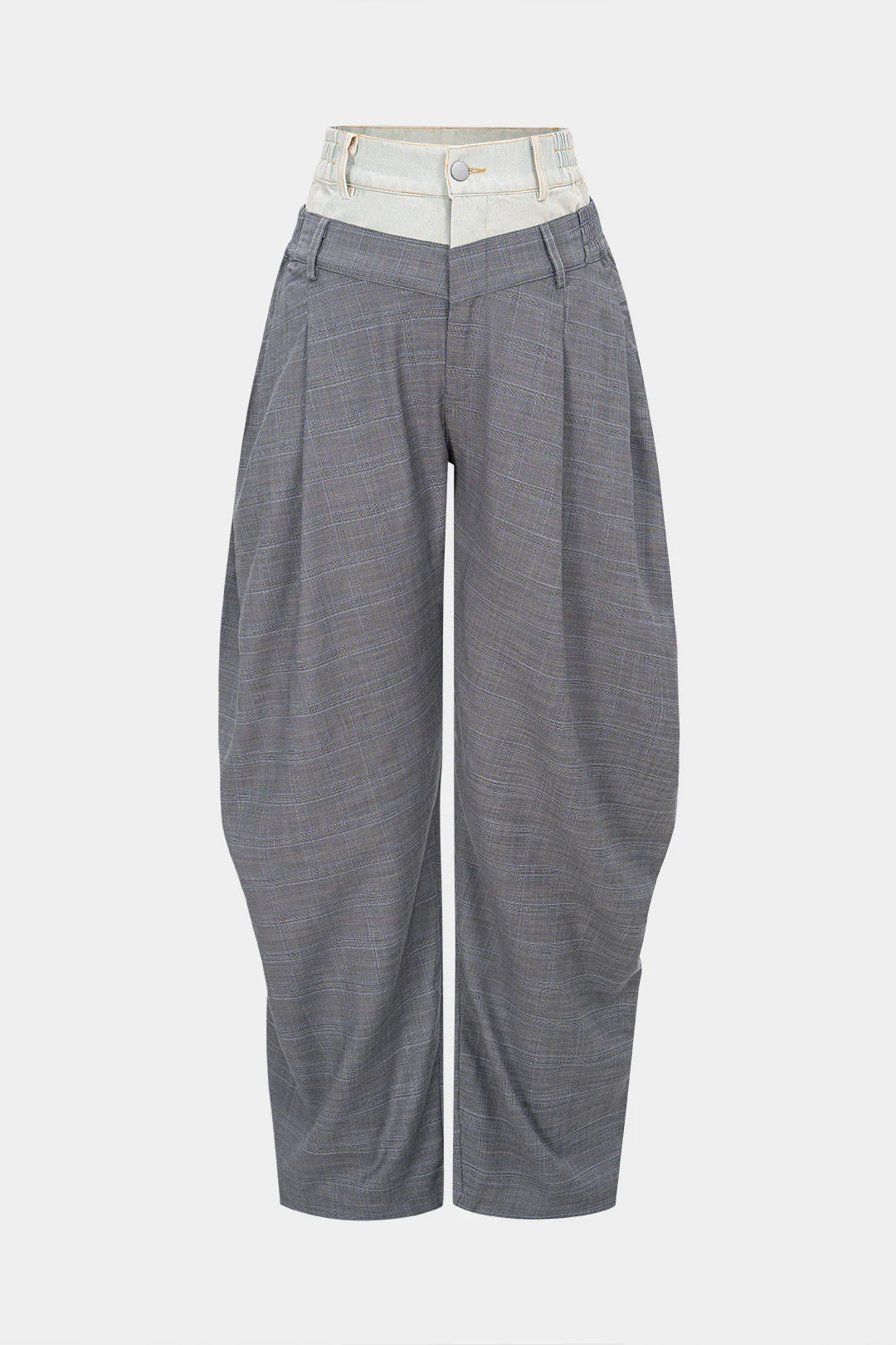Plaid Contrast Print Double Waistband Pants - Flockneti