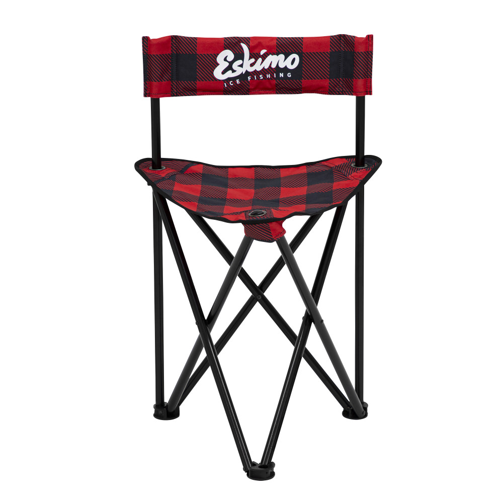 Eskimo Folding Ice Fishing Chair with 600 Denier Plaid Pattern Fabric and Carrying Bag - Flockneti