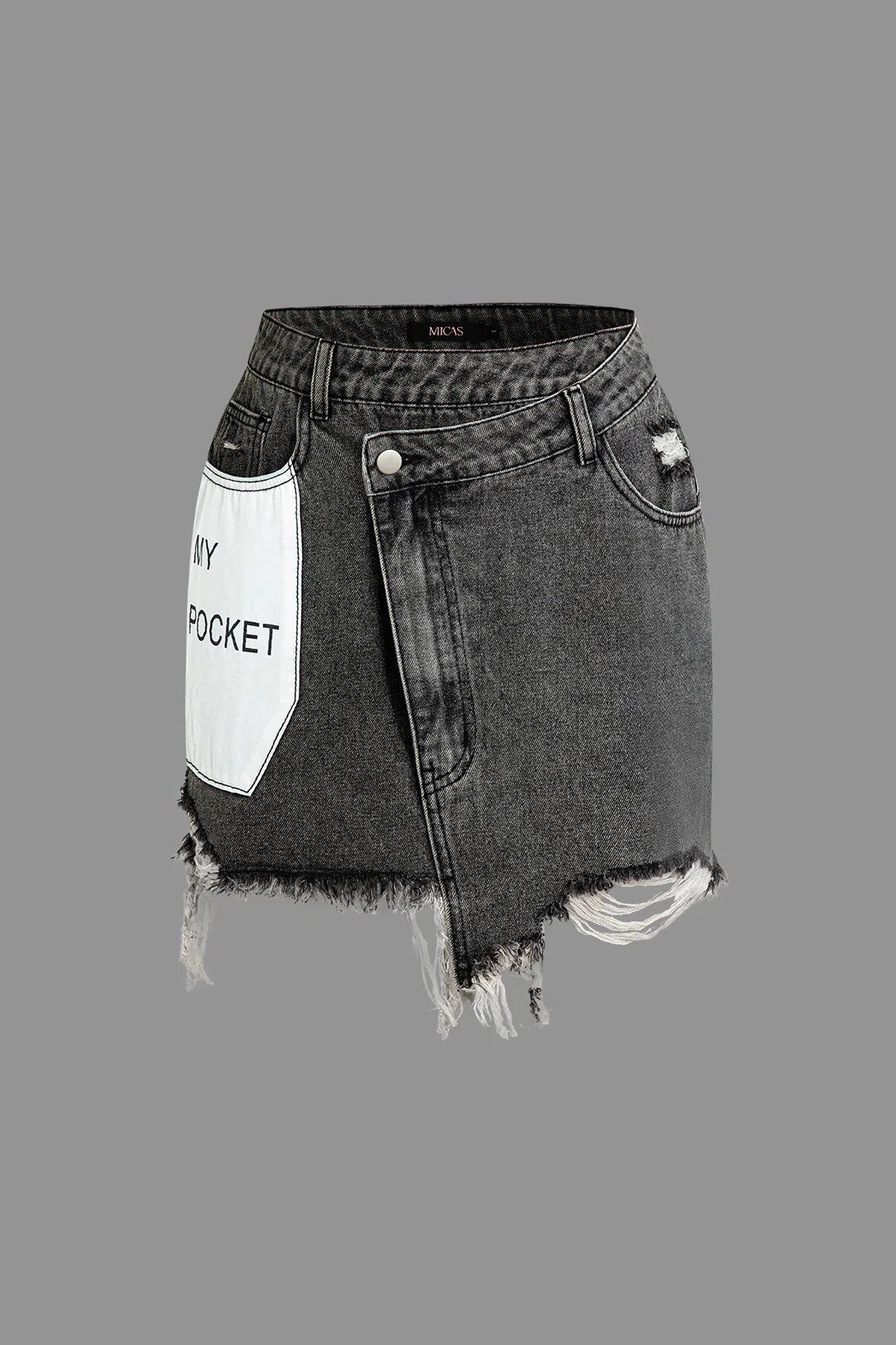 Letter Print Frayed Hem Denim Skirt - Flockneti