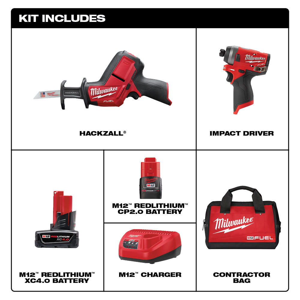 Milwaukee M12 FUEL 2PC Impact Kit with Hackzall - Flockneti