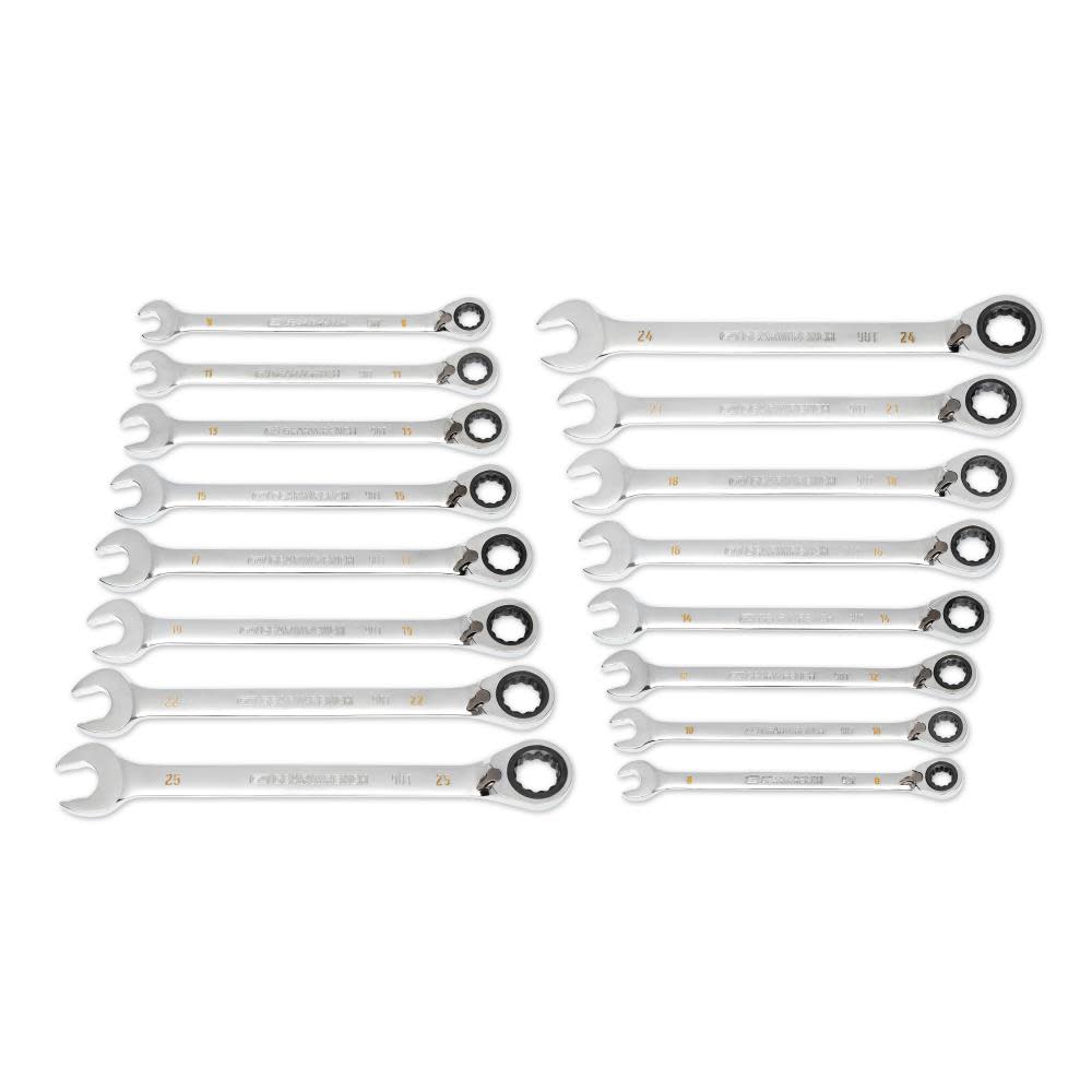 GEARWRENCH Ratcheting Wrench Set 90 Tooth 12 Point Metric Reversible 16pc - Flockneti