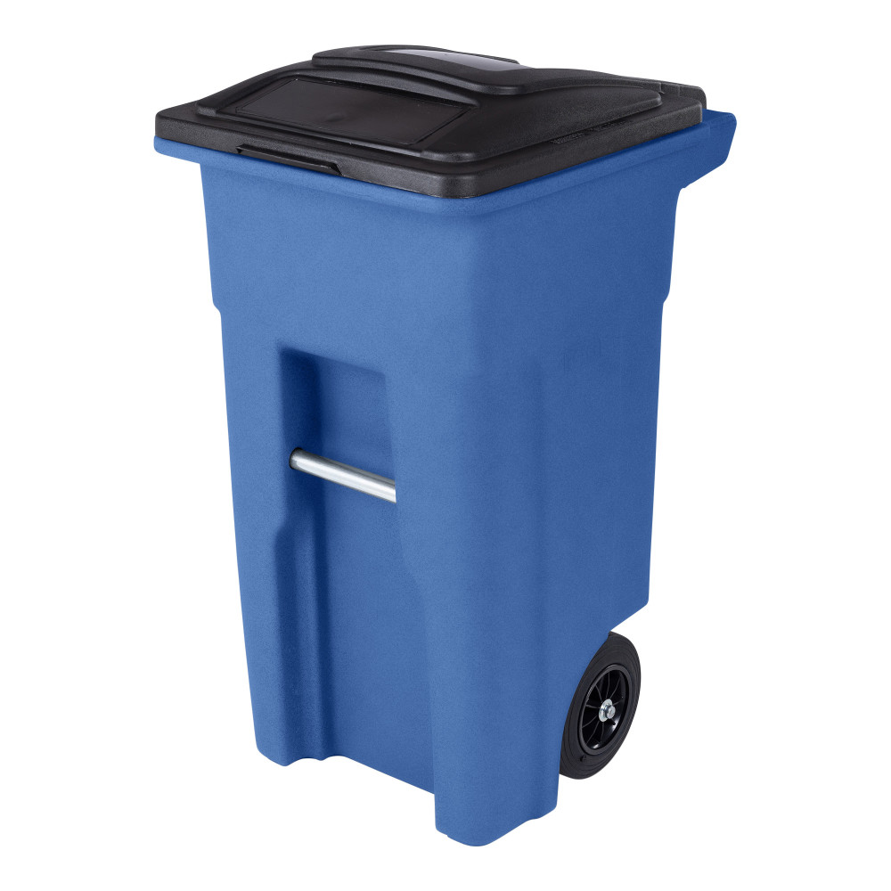 Toter 32 Gallon Blue Trash Can with Quiet Wheels and Attached Black Lid - Flockneti
