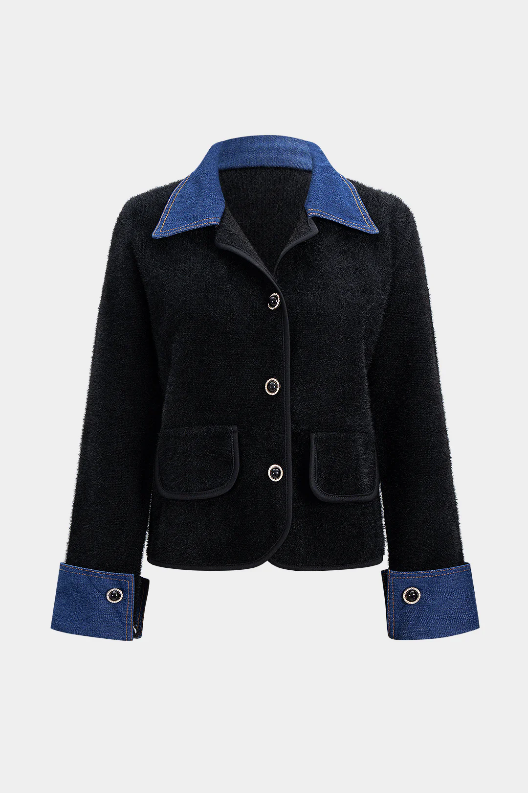 Knit Button Patchwork Jacket - Flockneti