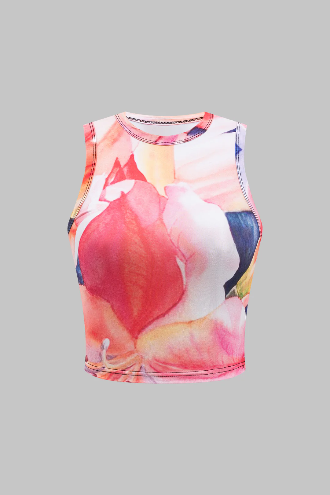 Contrast Abstract Floral Print Round Neck Tank Top - Flockneti