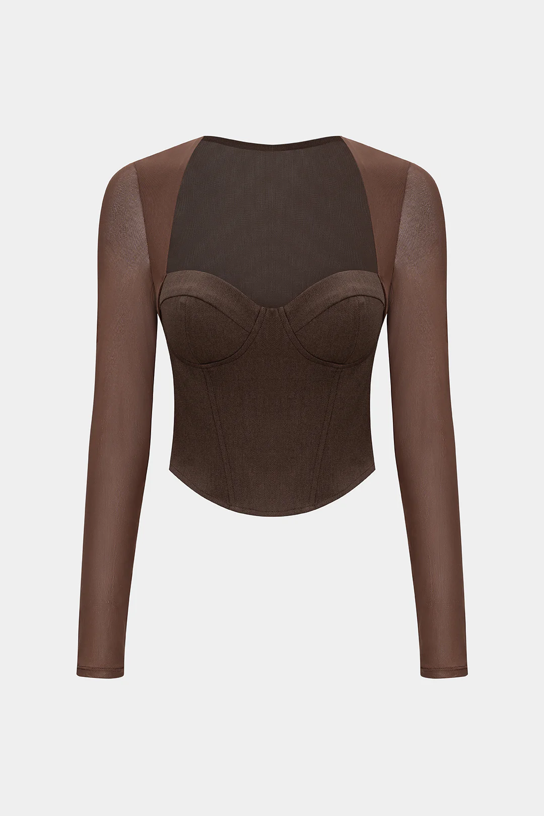 Mesh Patchwork Bustier Long-Sleeve T-Shirt - Flockneti