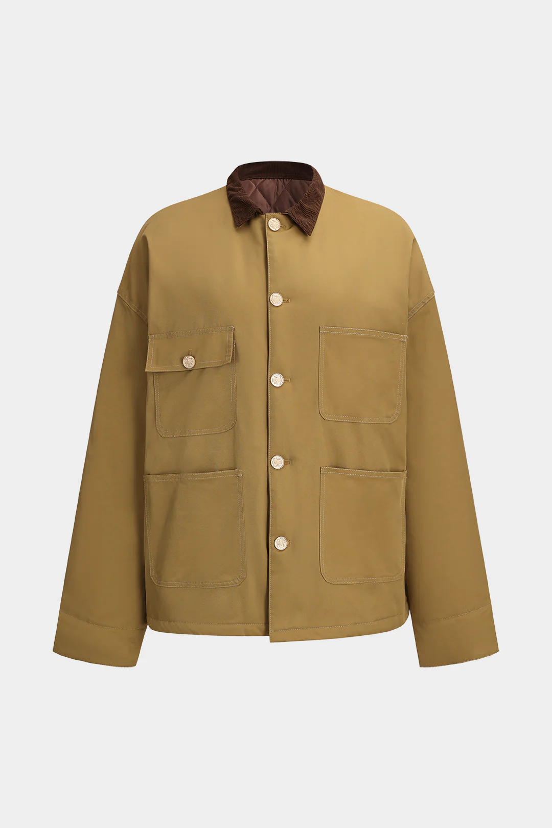 Patchwork Button Pocket Long Sleeve Jacket - Flockneti