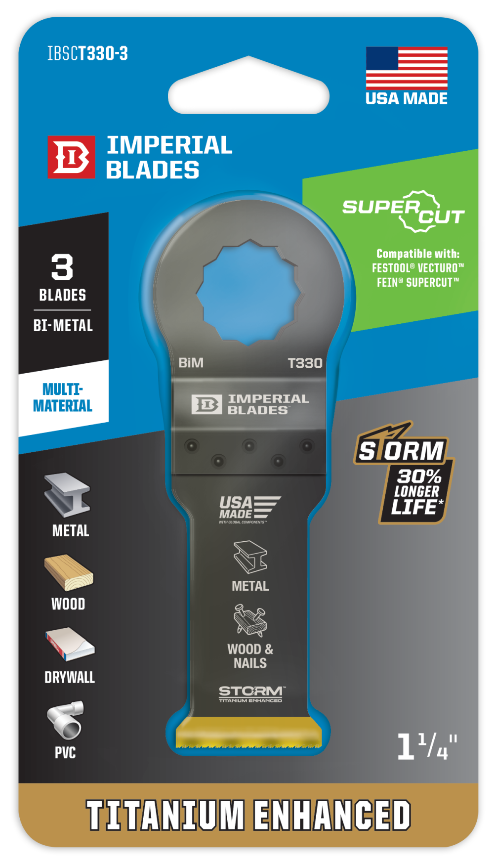 Imperial Blades SuperCut 1-1/4″ Multi-Material Storm Titanium Metal/Wood Blade 3PC - Flockneti